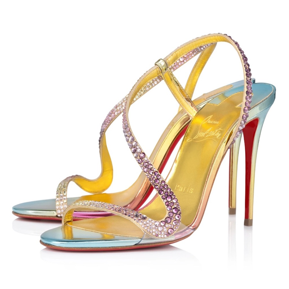 Christian Louboutin Rosalie Strass Boreal 100 Ankle Strap Sandal Heel Pump 38